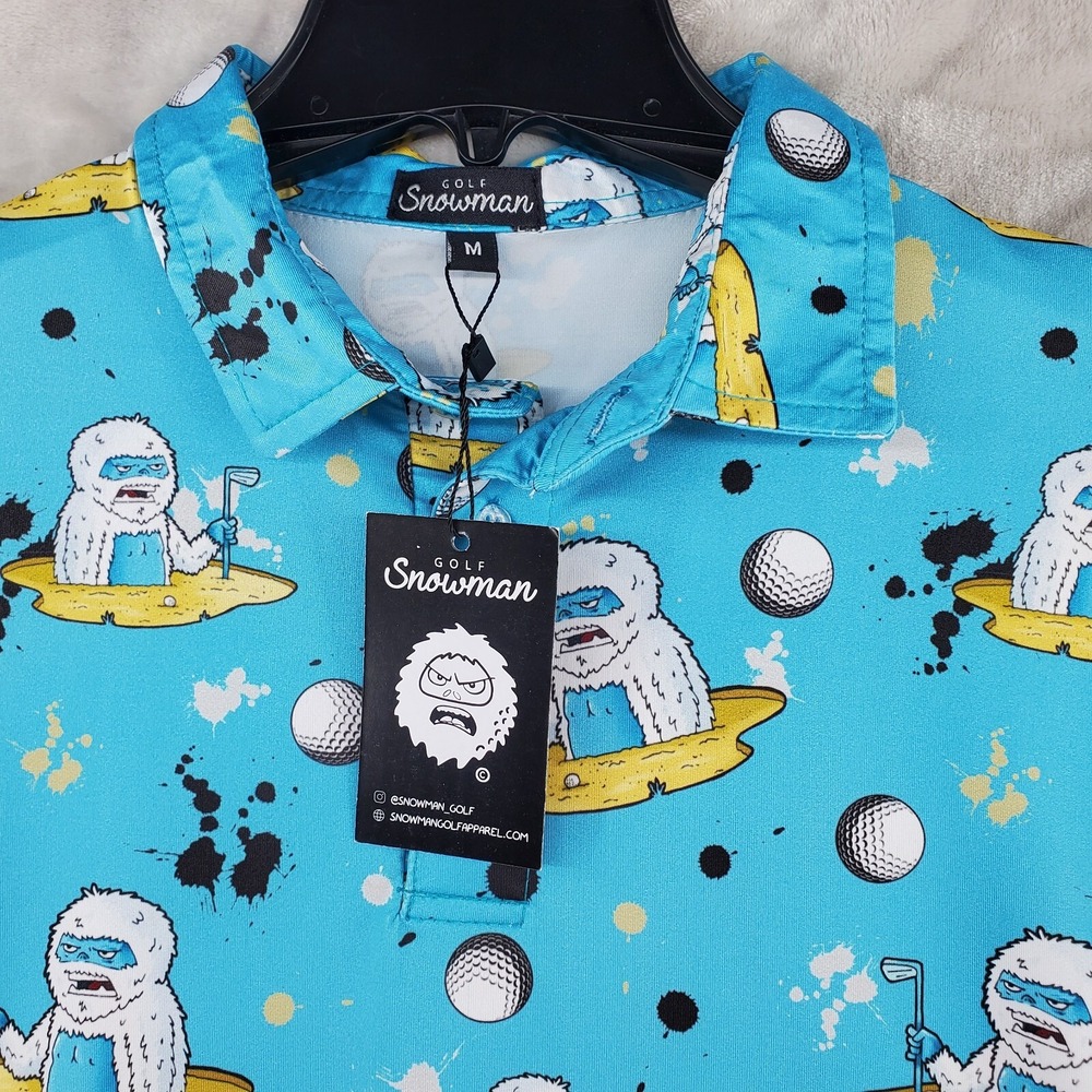 Golf Snowman Polo Shirt Mens Medium Blue Yeti Golf Ball Graphic New With Tags - Picture 2 of 6